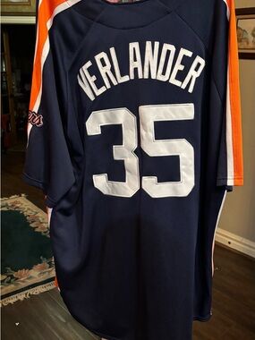 Genuine Merchandise Navy and Orange Verlander #35 Baseball Jersey